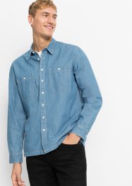 Långärmad kort jeansskjorta med ledig passform, RAINBOW