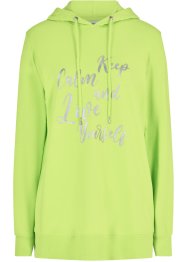 Sportig, feminin sweatshirt med metalliskt texttryck, sprund i sidorna för större rörelsefrihet samt huva, bpc bonprix collection