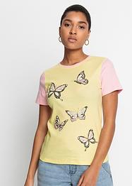 Ribbstickad T-shirt med colour blocking-look, ekologisk bomull, RAINBOW
