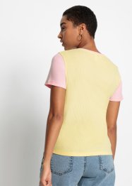Ribbstickad T-shirt med colour blocking-look, ekologisk bomull, RAINBOW