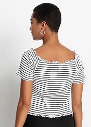 Randig ribbstickad T-shirt i ekologisk bomull, RAINBOW