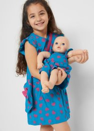Jerseyklänning för barn + väska + dockklänning (3 delar), ekologisk bomull, bonprix