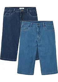 Långa stretchiga jeansbermudas, normal passform (2-pack), bonprix