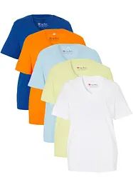 Vid longshirt med V-ringning (5-pack), kortärmad, bonprix