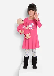 Jerseyklänning och leggings + dockklänning (3 delar), bonprix