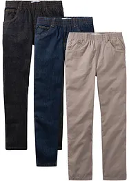Dra på-byxa i ren bomull Regular Fit, Straight (3-pack), bonprix