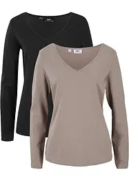 Figurnära långärmad topp (2-pack), bonprix