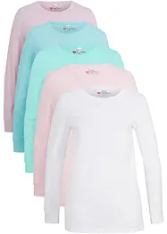 Långärmad, lång topp med rund halsringning (5-pack), bonprix