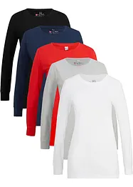 Långärmad, lång topp med rund halsringning (5-pack), bonprix