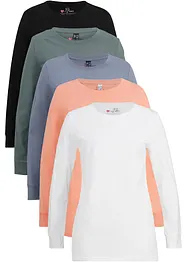 Långärmad, lång topp med rund halsringning (5-pack), bonprix