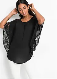 Blus med spetsdetaljer i återvunnen polyester, bonprix