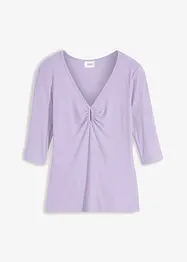 Ribbstickad topp med V-ringning och halv ärm, bonprix