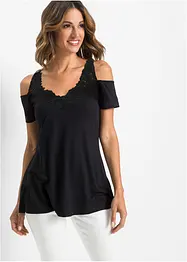 Cold shoulder-topp med spets, bonprix