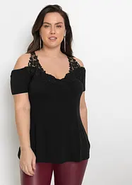 Cold shoulder-topp med spets, bonprix