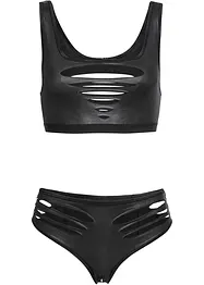 BH-topp + trosa ouvert med öppen gren i wet-look (2 delar), bonprix