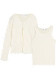 Ribbstickad cardigan och topp i ekologisk bomull för flickor (2-delat set), bpc bonprix collection