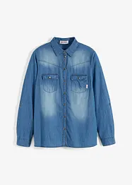 Jeansblus med tryckknappar, långärmad, bonprix