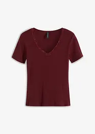 Ribbstickad topp med spets, bonprix
