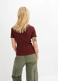 Ribbstickad topp med spets, bonprix