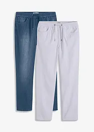 Dra på-jeans i somrig denim, klassisk passform (2-pack), bonprix