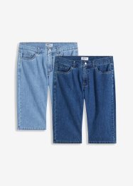 Långa stretchiga jeansbermudas, normal passform (2-pack), John Baner JEANSWEAR