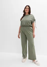 Jersey-jumpsuit med rynkad detalj på ärmarna och vida ben, bonprix