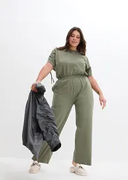 Jersey-jumpsuit med rynkad detalj på ärmarna och vida ben, bonprix