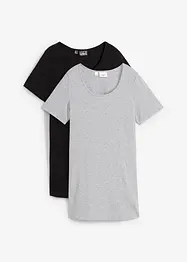 Lång T-shirt i basmodell med korta ärmar (2-pack), bonprix