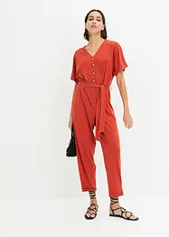 Ankellång jumpsuit i jersey med strukturerad yta och knytskärp, bpc bonprix collection