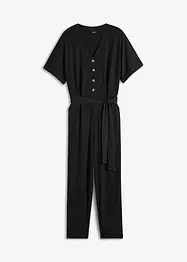 Ankellång jumpsuit i jersey med strukturerad yta och knytskärp, bpc bonprix collection