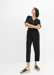 Ankellång jumpsuit i jersey med strukturerad yta och knytskärp, bpc bonprix collection