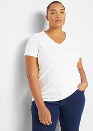 Sömlös T-shirt med V-ringning och ekologisk bomull, bonprix