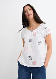 Mönstrad topp med rund halsringning, ekologisk bomull, bonprix