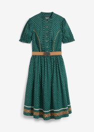Knälång folkdräktsinspirerad klänning med skärp (2 delar), bpc bonprix collection