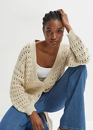 Cardigan med hålmönster av ren bomull, bonprix