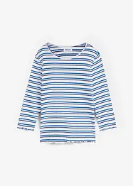 Ribbstickad topp med vågiga kanter och trekvartsärm, bonprix