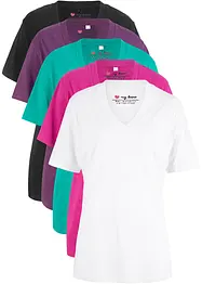Vid lång topp med V-ringning (5-pack), kortärmad, bonprix
