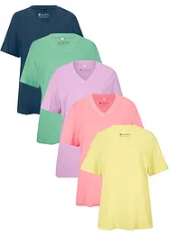 Vid lång topp med V-ringning (5-pack), kortärmad, bonprix