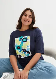 T-shirt med halvlånga ärmar och tryck i ekologisk bomull, bonprix
