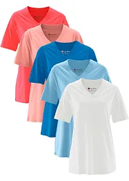 Vid lång topp med V-ringning (5-pack), kortärmad, bonprix