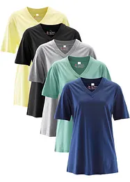 Vid lång topp med V-ringning (5-pack), kortärmad, bonprix