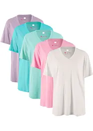 Vid lång topp med V-ringning (5-pack), kortärmad, bonprix