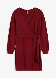 Stickad klänning med omlottlook, bonprix