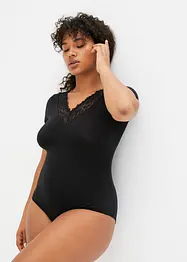 Body i modal med spets och halvlånga ärmar, bonprix