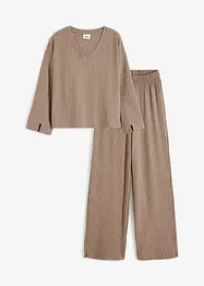Ribbstickad topp och byxa med vida ben, bonprix