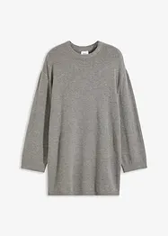 Lång finstickad tröja med sidosprund och viskosandel, bonprix
