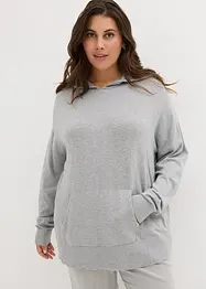 Stickad hoodie med känguruficka i viskosmix, bonprix