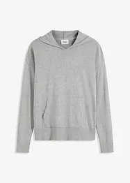 Stickad hoodie med känguruficka i viskosmix, bonprix