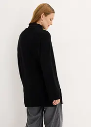 Lång finstickad tröja med sidosprund och viskosandel, bonprix