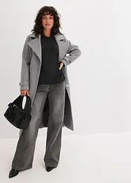 Stickad hoodie med känguruficka i viskosmix, bonprix